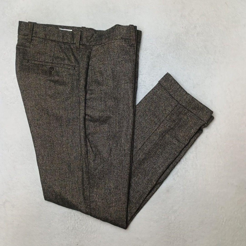 Gap Pants Men 33x30 Brown Herringbone Tweed Slim Dress Slacks Cuffed Stretch